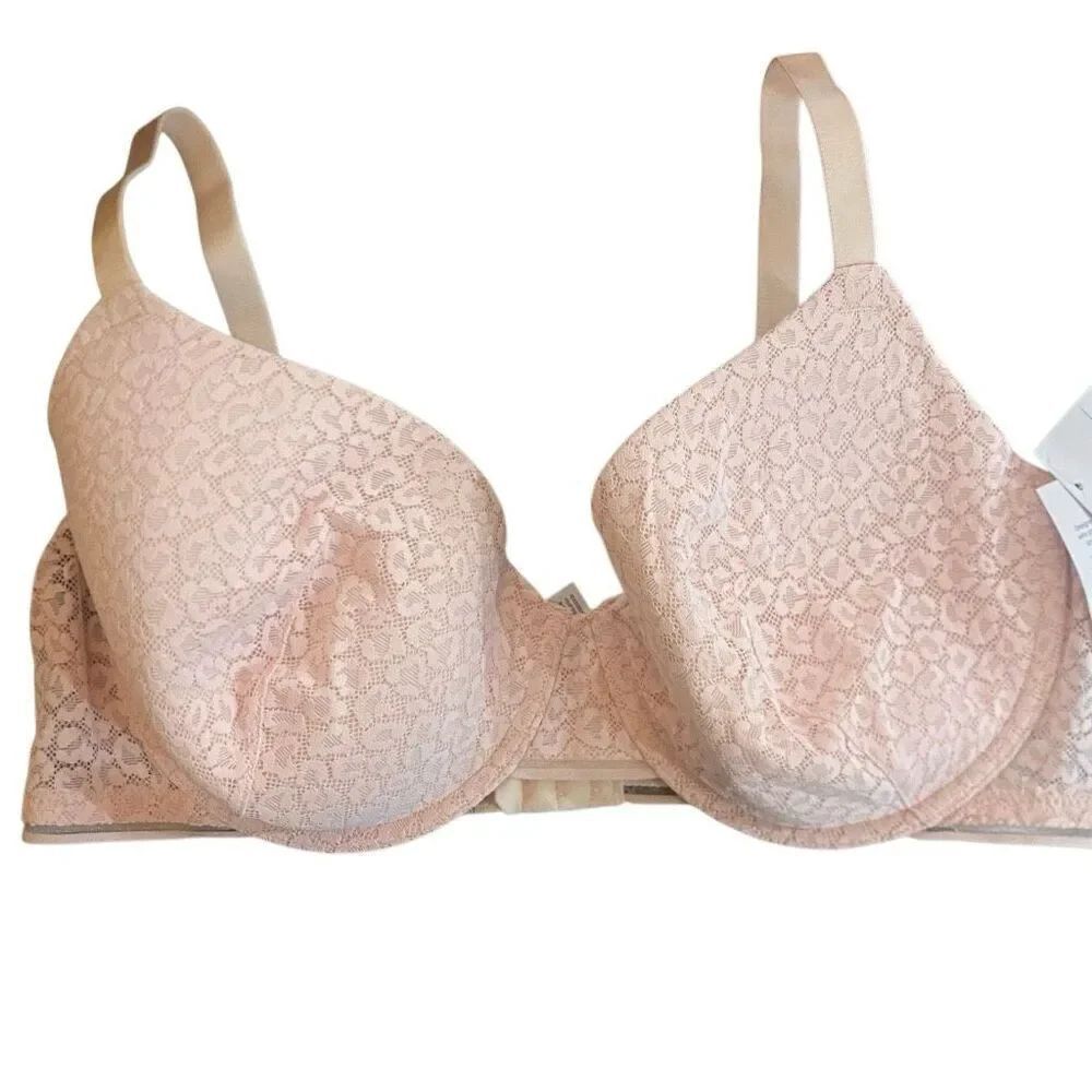 Auden NWT Demi covered lightly lined tshirt bra lace pink size 40D
